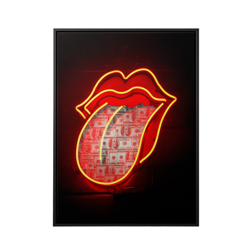 Discover Rolling Stones Canvas Art, Dollar Rolling Stones Red Light Neon Mouth Lips Art, Dollar Rolling Stones by Original Greattness™ Canvas Wall Art Print