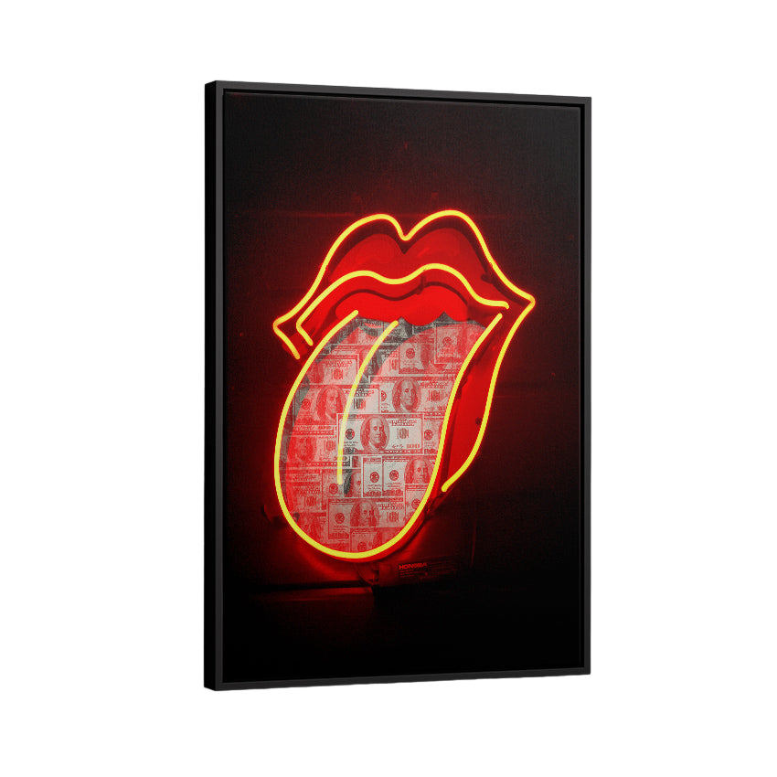 Discover Rolling Stones Canvas Art, Dollar Rolling Stones Red Light Neon Mouth Lips Art, Dollar Rolling Stones by Original Greattness™ Canvas Wall Art Print