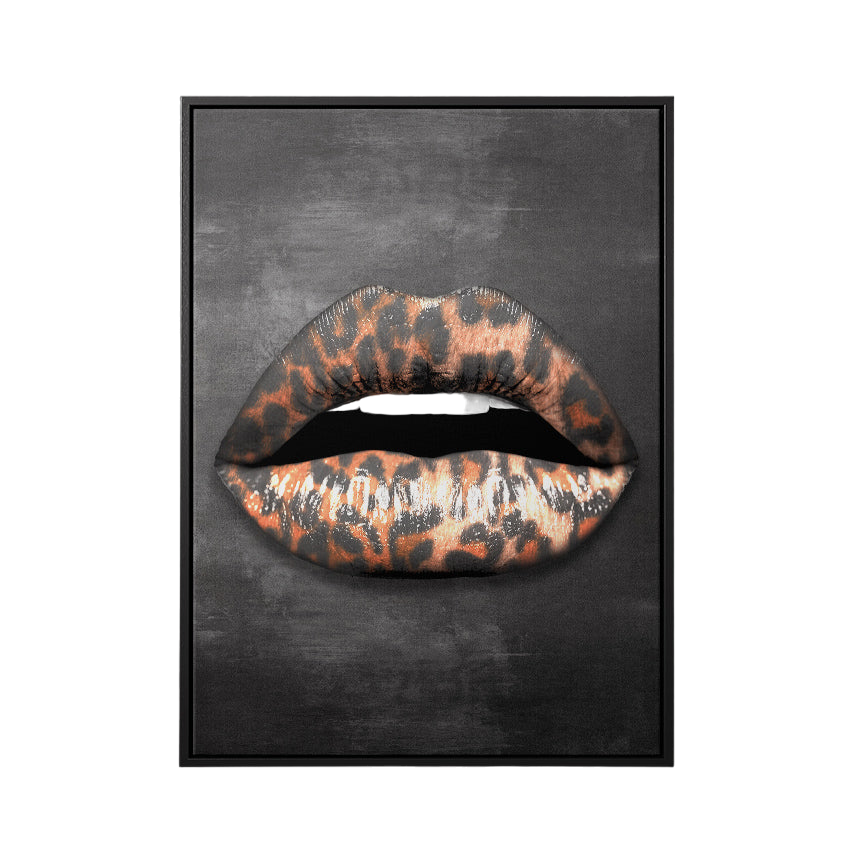 Discover Lips Canvas Wall Art, Leopard Lips Black Grey Canvas Artwork, LEOPARD LIPS by Original Greattness™ Canvas Wall Art Print