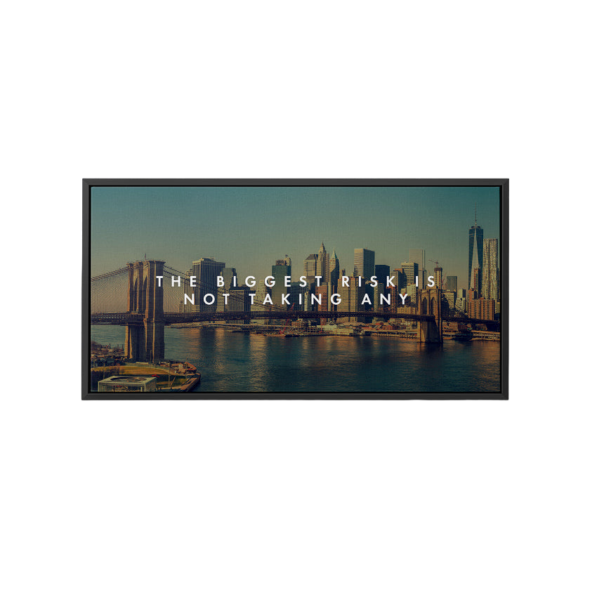 Discover Inspirational Quote Wall Art, Brooklyn Bridge NY New York City Motivational Canvas Art, The Biggest Risk by Original Greattness™ Canvas Wall Art Print