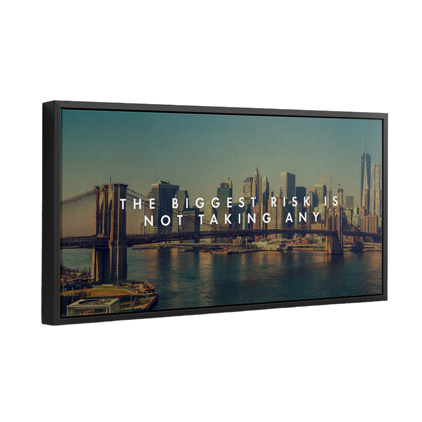 Discover Inspirational Quote Wall Art, Brooklyn Bridge NY New York City Motivational Canvas Art, The Biggest Risk by Original Greattness™ Canvas Wall Art Print