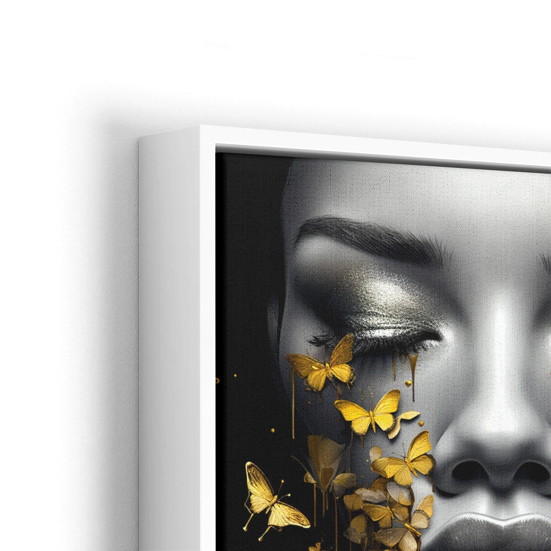 Discover Butterfly Women Face Wall Art, Abstract Butterfly Girl Women Face Black Gold Wall Art, Abstract Butterfly Girl by Original Greattness™ Canvas Wall Art Print