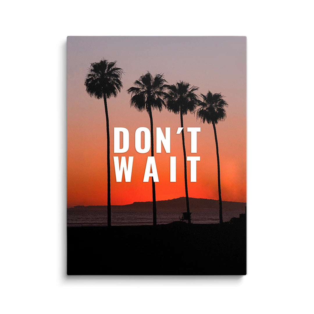 Discover Landscape Workspace Canvas Art, Don't Wait - Palms Sunset Photography Canvas Wall Art, Don't Wait by Original Greattness™ Canvas Wall Art Print