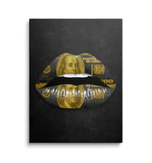 Discover Money Lips Canvas Art, Gold Dollar Lips Wall Art - Inspirational Lips Money Artwork, GOLD DOLLAR LIPS by Original Greattness™ Canvas Wall Art Print