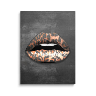 Discover Lips Canvas Wall Art, Leopard Lips Black Grey Canvas Artwork, LEOPARD LIPS by Original Greattness™ Canvas Wall Art Print