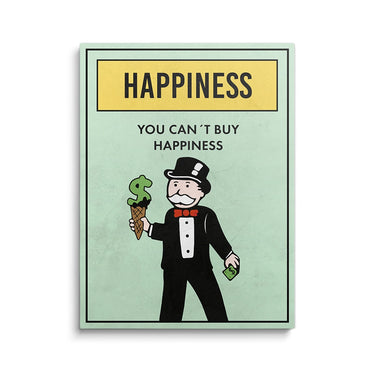 Discover Shop Monopoly Success Art, Motivational Monopoly Property Card Canvas Wall Art, MONOPOLY PROPERTY - HAPPINESS by Original Greattness™ Canvas Wall Art Print