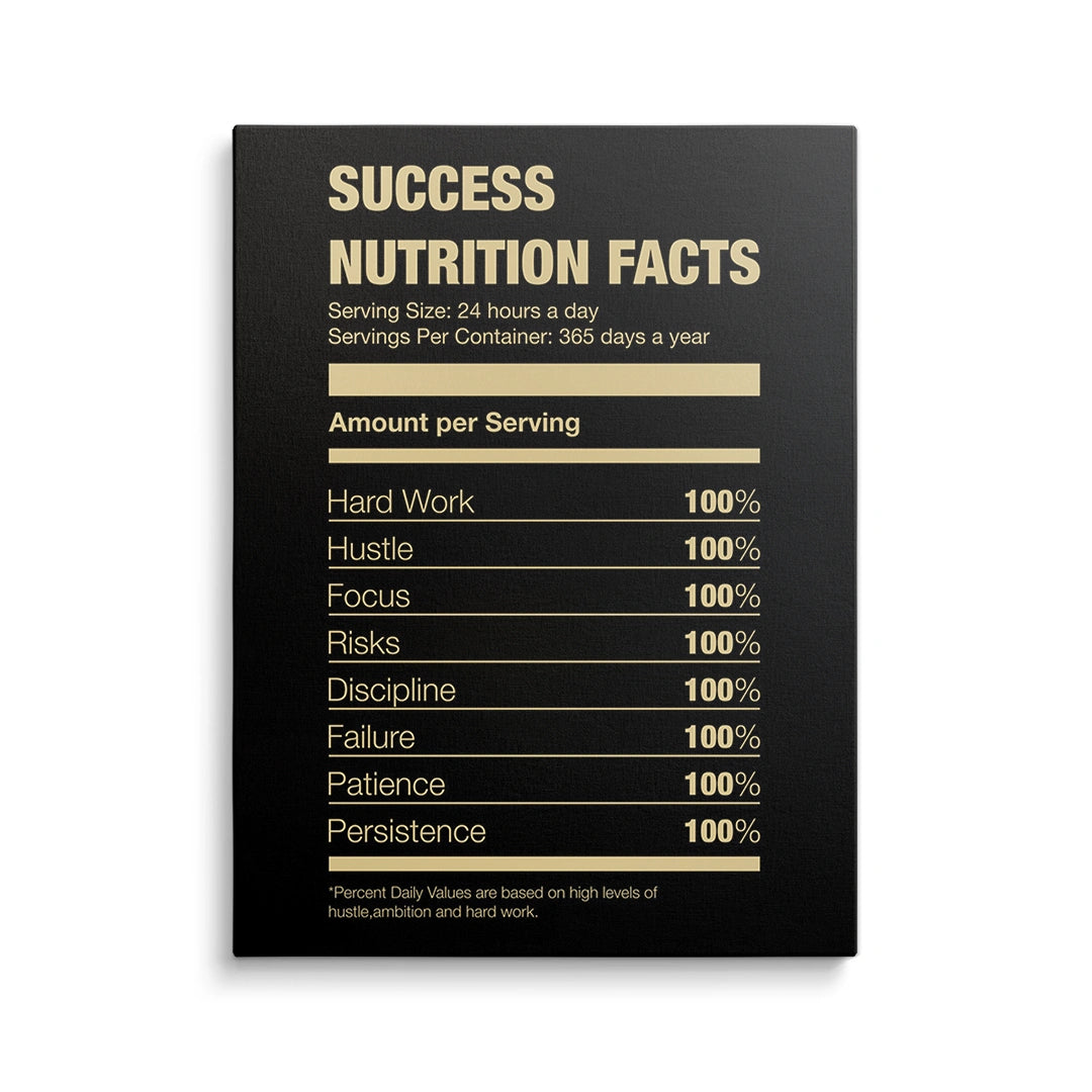 Discover Success Mindset Wall Art, Success Nutrition Facts - Success Art - Workspace, Success Nutrition Facts by Original Greattness™ Canvas Wall Art Print