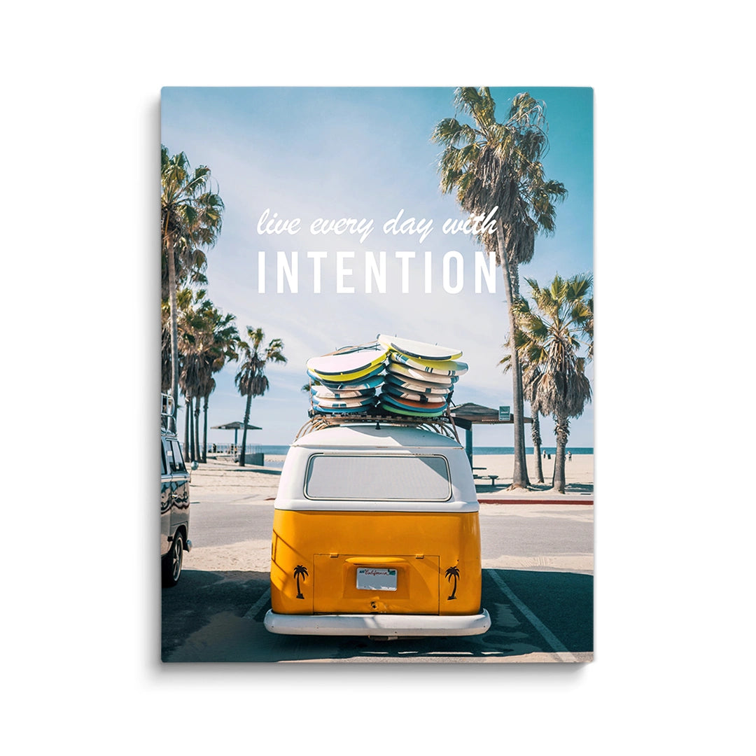 Discover Retro Motivational Canvas Art, Surfer Retro Van Motivational Wall Art, Live with Intention by Original Greattness™ Canvas Wall Art Print