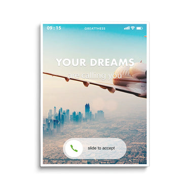 Discover Motivational Office Wall Art, Your Dreams are Calling you, Plane Jet Canvas Art, DREAMS ARE CALLING YOU by Original Greattness™ Canvas Wall Art Print