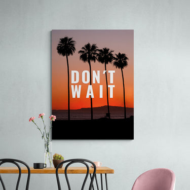 Discover Landscape Workspace Canvas Art, Don't Wait - Palms Sunset Photography Canvas Wall Art, Don't Wait by Original Greattness™ Canvas Wall Art Print