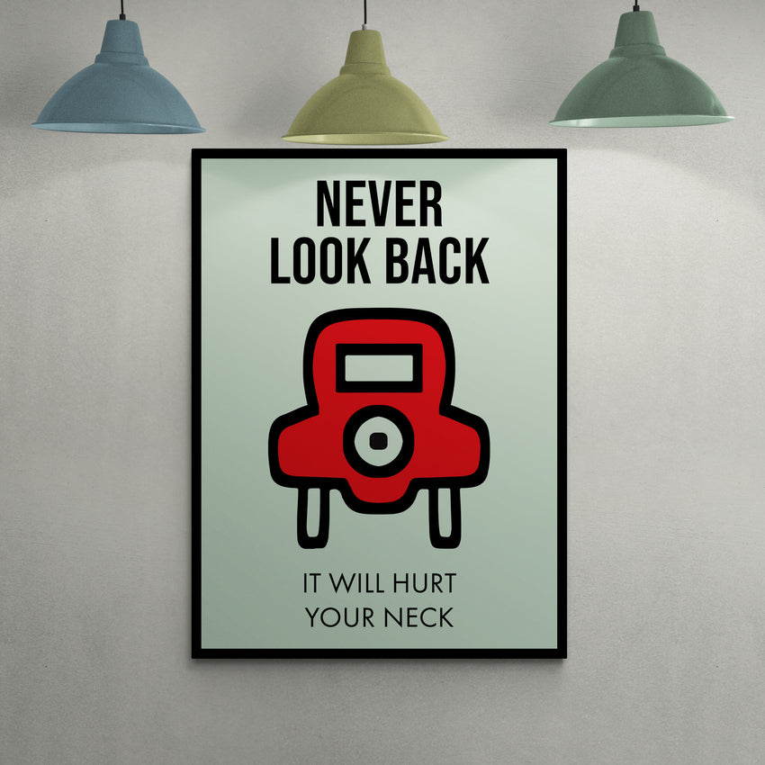 Discover Shop Monopoly Card Wall Art, Never Look Back, Broadway Monopoly Canvas Art , NEVER LOOK BACK by Original Greattness™ Canvas Wall Art Print