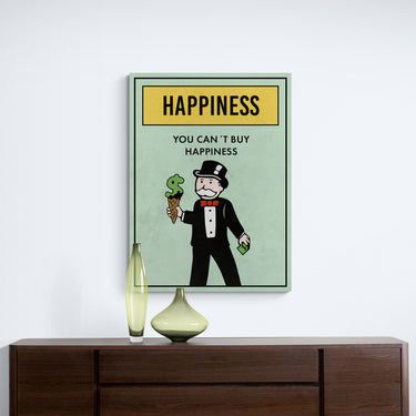 Discover Shop Monopoly Success Art, Motivational Monopoly Property Card Canvas Wall Art, MONOPOLY PROPERTY - HAPPINESS by Original Greattness™ Canvas Wall Art Print